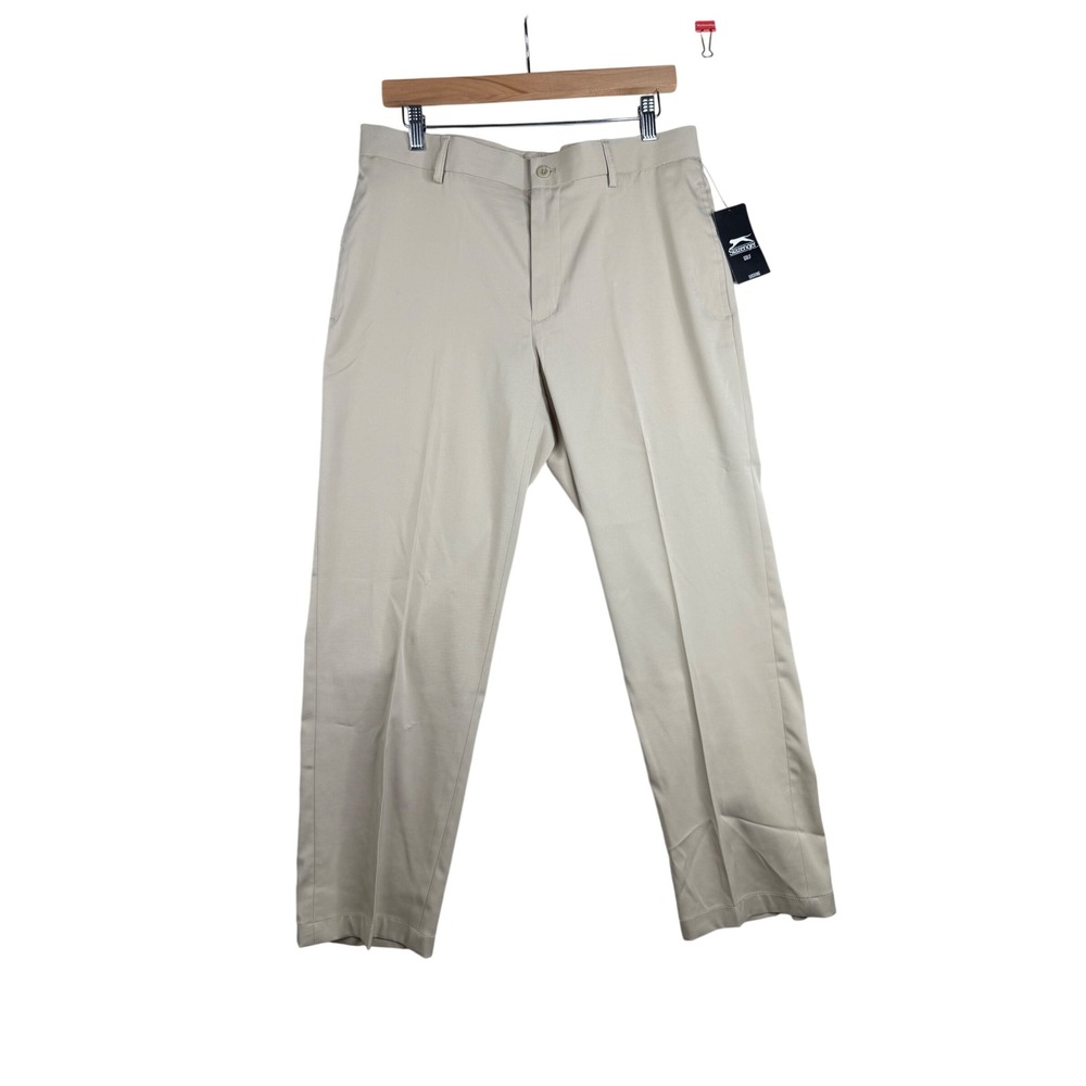 New Slazenger Men's Flat Front Golf Pants size 32x32 Khaki/Cream
